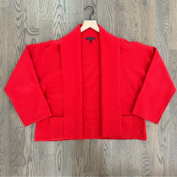 Eileen Fisher Lightweight Boiled Wool Kimono Sweater Jacket in Red Size Small - Picture 5 of 8